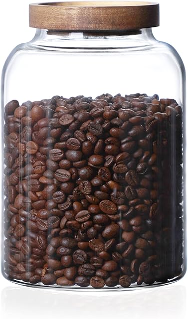 INCETUE 2000ML / 66 FL Oz Glass Storage Jar with Wood Lid, Stackable Clear Cylinder Bottle Canister Pantry Jar with Air Tight Bamboo Lid for Food, Coffee, Flour, Sugar, Spaghetti, Herb, Cookie, Tea