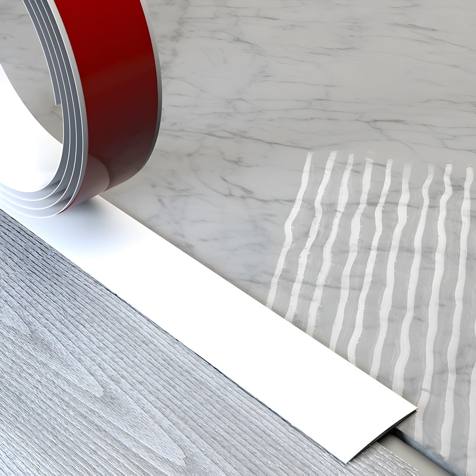 Psmpengamz White 1-15M Pvc Floor Divider Self Adhesive Transition Strip, Viny Flooring Edge Strips For Joining Floor Gaps, Doorway Threshold Strip(,4Cmx5m)