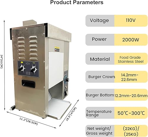 Miniatura 2 de Máquina de tostado de hamburguesas 122.0 F-572.0 F(122F-572F) Máquina de hamburguesa comercial eléctrica de acero inoxidable Máquina transportadora