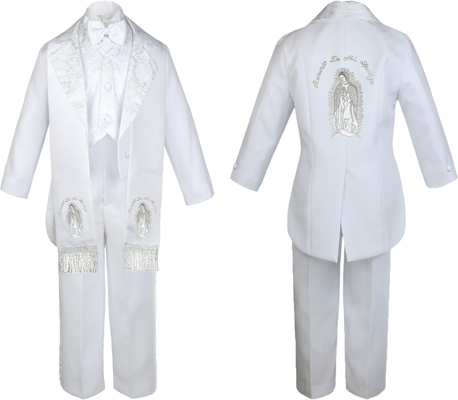 Baby Boy Christening Baptism White Suit Silver Mary Maria Stole & Back Sm-7