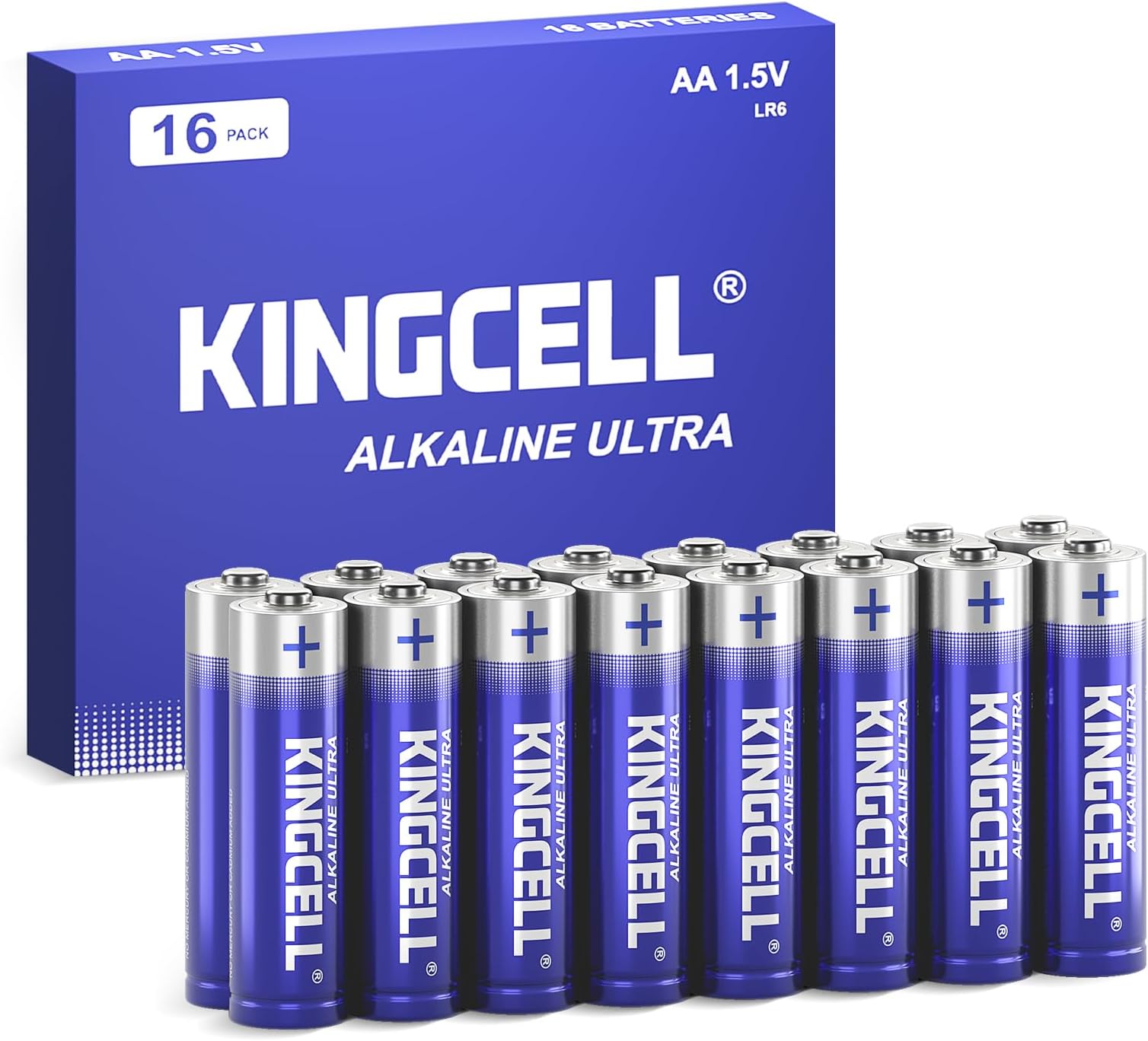 KINGCELL AA Batteries 16 Pack, Ultra Long-Lasting 1.5V Alkaline Battery Bulk, Double AA Batteries Leakproof Design 10-Year Shelf Life for Household Devices.