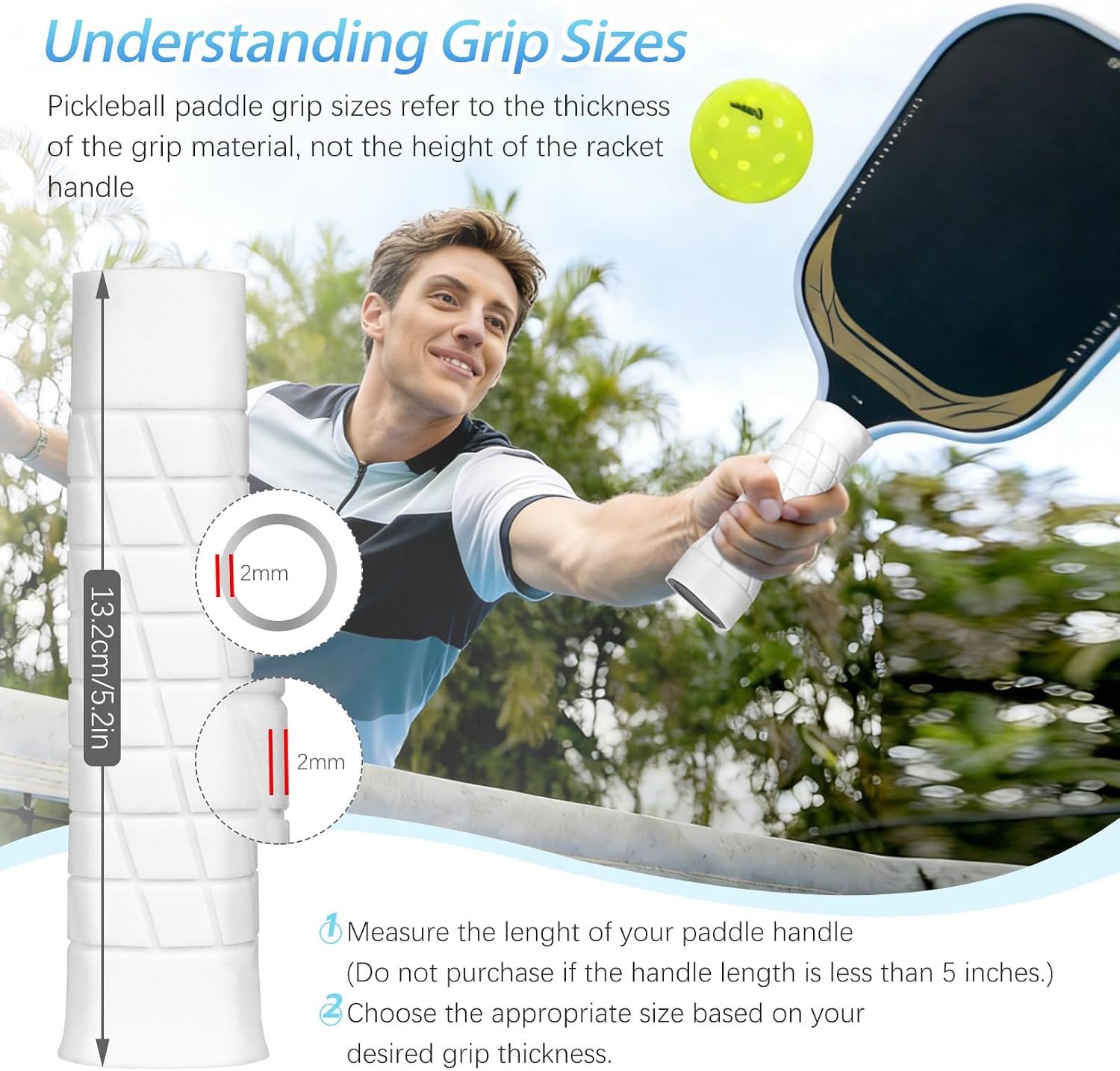 LYLIN Pickleball Paddle Grip 5.2 in Enhanced Pickleball Overgrip, Tool Free Quick Installation, Relieve Tennis Elbow, Reduce Vibration, Sweat-Resistant Design, Comfort Grip for Improved Performance