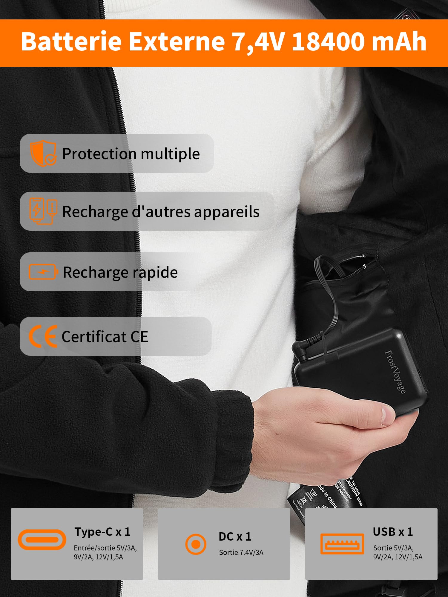 Veste Polaire Chauffante Homme avec Batterie 18400 mAh, Blouson Manteau Chauffant Homme Femme avec Batterie Incluse, Gilet Vêtement Chauffant Manche Longue, 10 Zones de Chauffage