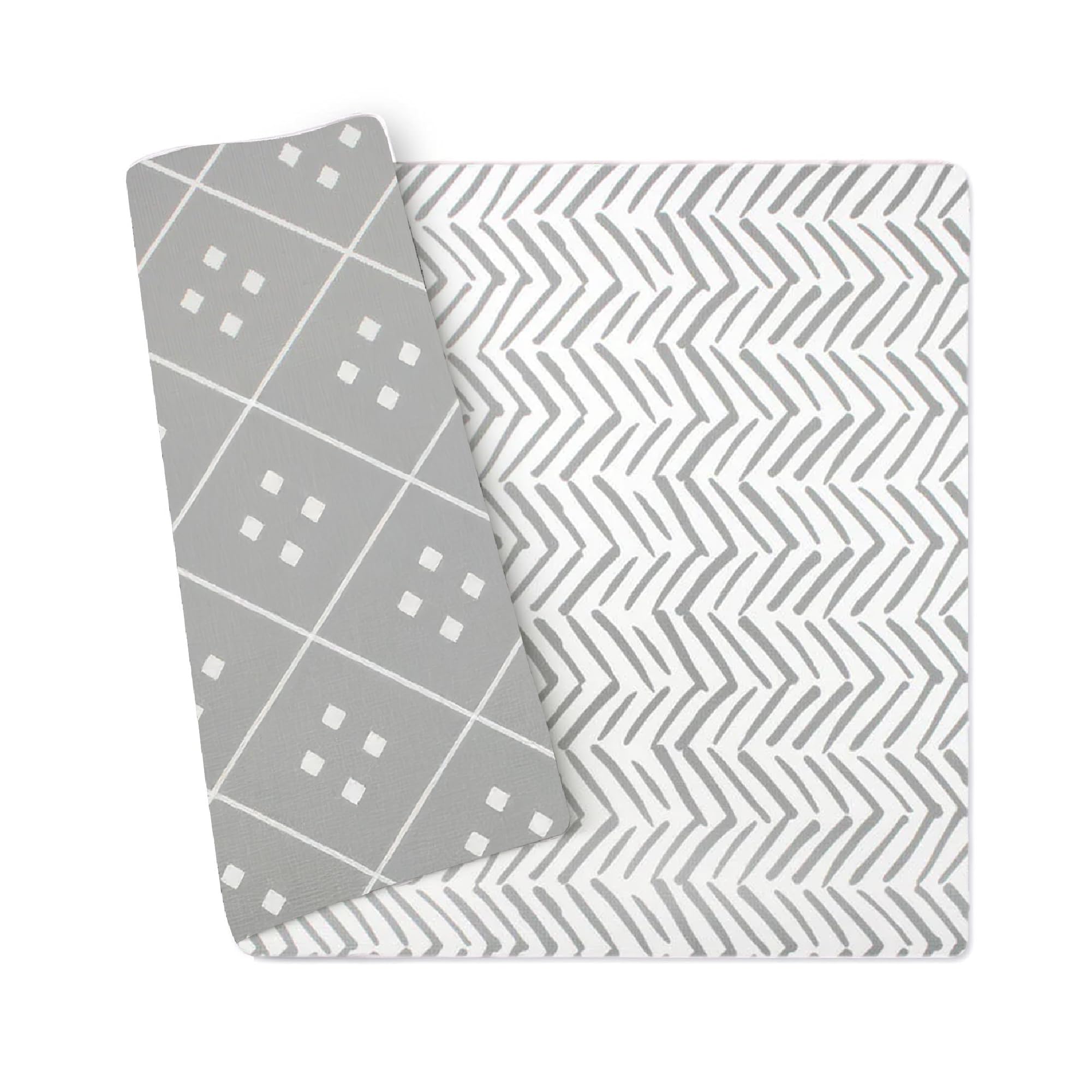 Wander & Roam Premium Reversible Baby Play Mat - Soft Foam Tummy Time Mat for Infant, Toddler & Parent - Neutral Dash + Diamond Design - Water resistant, Easy to Clean, Non-Toxic - Sea Salt Grey