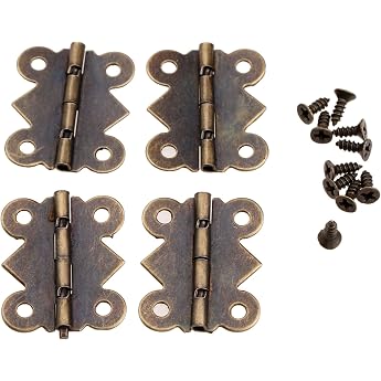Modogoo 4 Stk Scharniere Klein Eisen Mini Schmetterling Klappscharniere Antike Bronze mit 16 Schrauben f r Holzkiste Schmuck-Box Puppenhaus Moebel