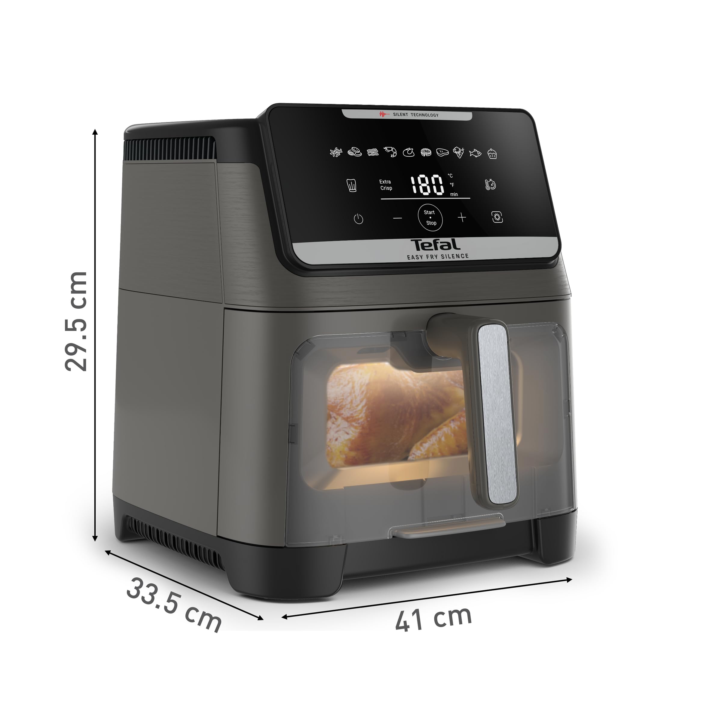 Tefal EY846H Easy Fry Silence 7L, Cicha i Kompaktowa Frytownica Beztłuszczowa, Do 8 Osób, Odpinany Przedni Panel, Okienko Podglądu