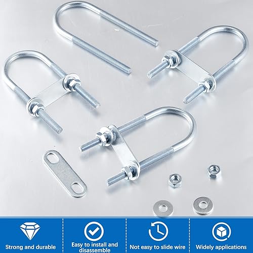 Vista 85 de Therwen 16 juegos de pernos redondos en U de acero chapado en zinc, abrazadera en U con arandela de placa de tuerca (M6 x 1.063 in x 2.087 in)