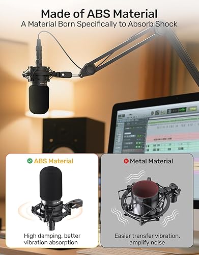 Miniatura 5 de Soporte de choque para micrófono AT2020 personalizado con filtro pop, suspensión antivibración, soporte de micrófono, clip compatible con Audio