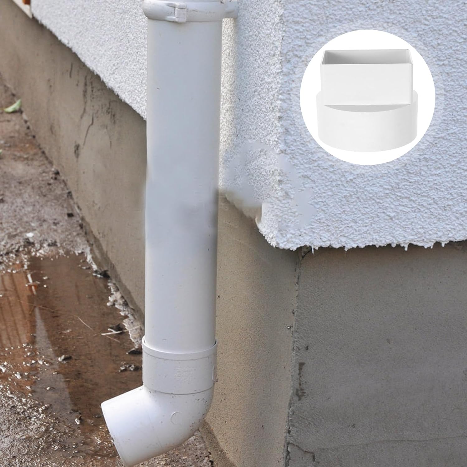GLEAVI Rain Gutter Downspout Adapter 105x70mm to 110mm Round Water Diverter for Rainwater Collection and Drainage, Compatible with Residential Gutters and Downspouts
