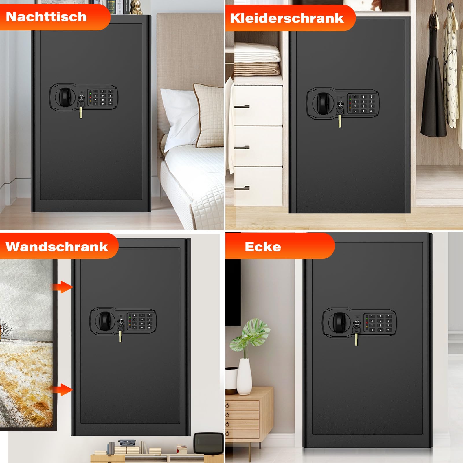 90L Großer Feuerfester Tresor mit Feuerfeste Dokumententasche, Digitaler Heimtresor mit Herausnehmbarem Regal, Möbeltresor Dokumente Gold Schmuck Wertsachen