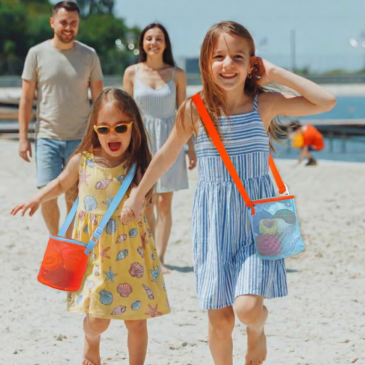 2pcs Shell Bags for Beach with Adjustable Strap - Quick Dry Seashell Bag for Seashell Collecting - Shell Collecting Bag the Beach Must Haves Sand Box Toy Bag
