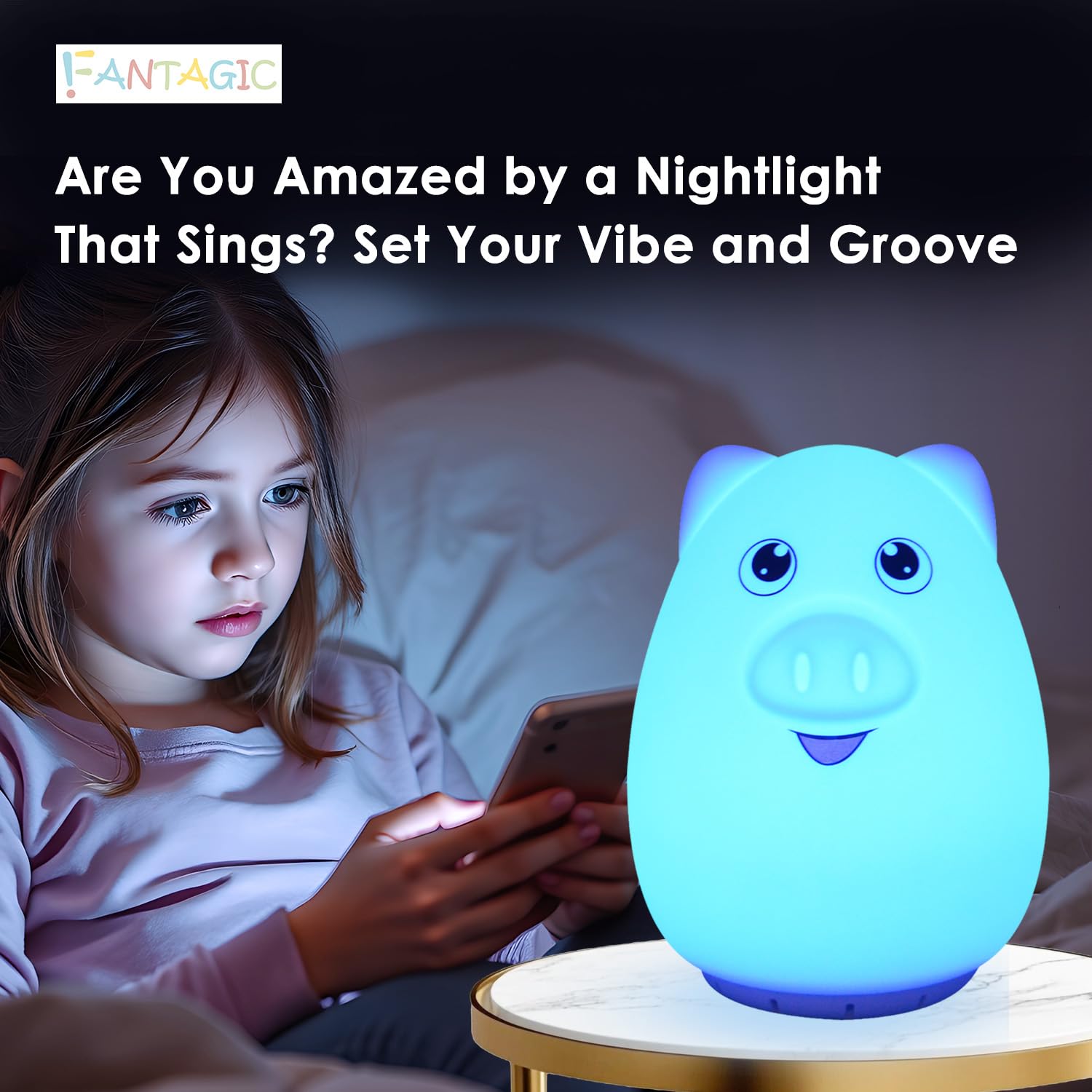 Altoparlante Bluetooth combinato e luce notturna con 9 emissioni di colore, silicone adatto ai bambini e senza BPA, ricarica USB, riceve audio da computer, telefono o tablet e include telecomando