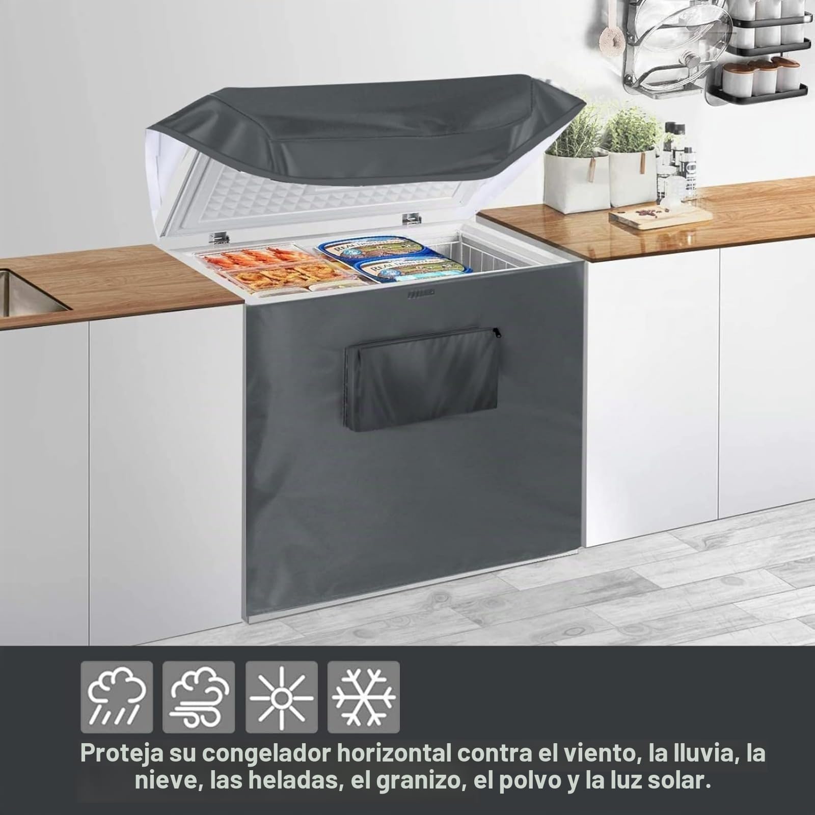 Genérico Funda Cubierta Impermeable Congelador Refrigerador, Anti Polvo y UV - Cremallera Superior, Interior/Exterior, Compatible Congeladores Verticales y de Bebidas (Gris, 102 * 64 * 89cm)