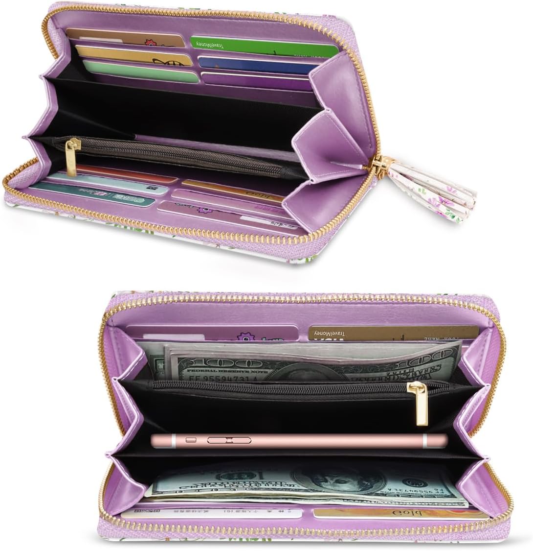 Women Wallets Multi Card Case Wallet Clutch Wallet Card Holder Organizer Ladies Purse Tassel Wrist Strap Purse,White Daisy - Image 2