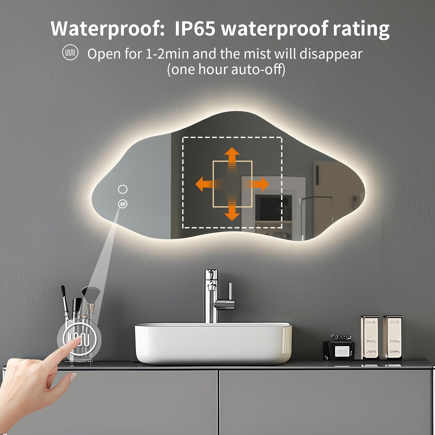 Modern Asymmetrical LED Bathroom Mirror with Lights, Irregular Frameless Lighted Wall Mirror for Living Room Entryway, Large Decorative Makeup Vanity Mirror with Touch Switch(55"x27")