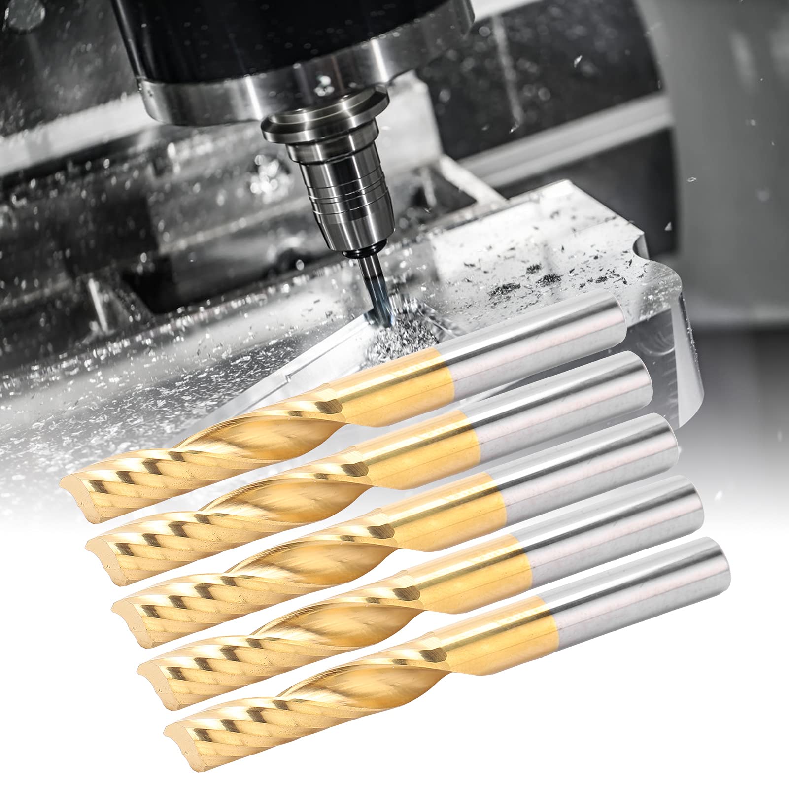 Zestaw frezów spiralnych ze stali szybkotnącej CNC, 5 szt., precyzyjny frez do aluminium, mosiądzu, miedzi, metali nieżelaznych, średnica 6 mm, długość ostrza 28 mm, długość