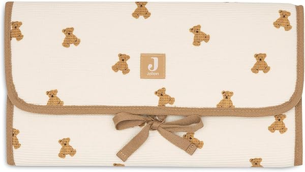 Jollein Matelas à langer nomade - Little Waffle - Mini Teddy Bear - avec compartiments et nœud - doux et essuyable - matelas à langer portable - idéal pour les déplacements - 1