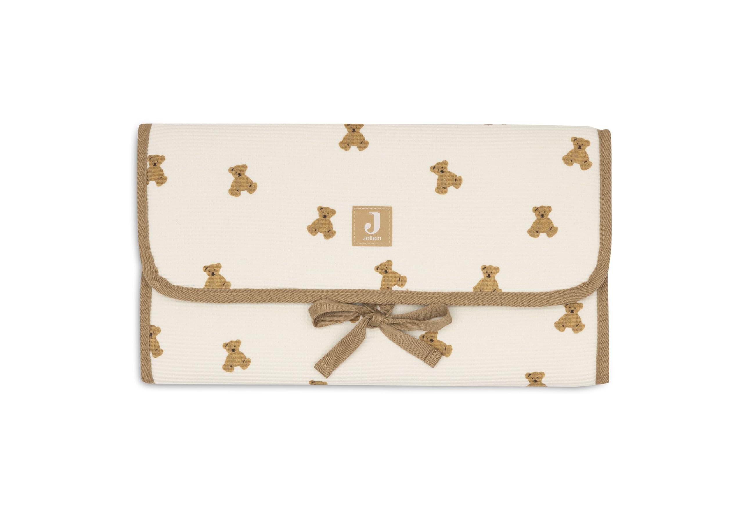 Jollein Fasciatoio Little Waffle – Mini orsacchiotto – Con tasche e fiocco – Morbido e lavabile – Fasciatoio portatile – Ideale per gli spostamenti