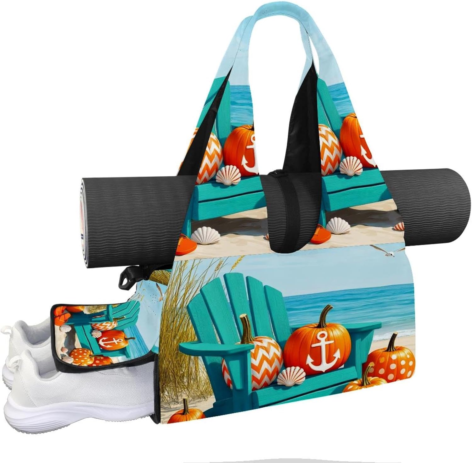 Yoga Mat Bag, Gym Workout Bag with Shoe Compartment, Mermaid Turtle Jellyfish Pilates Bag for Women, Quick Access Storage Yoga Tote Bag for Sports Travel Office