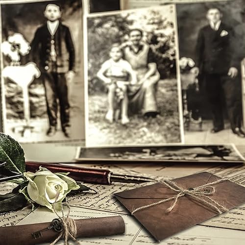 Miniatura 7 de Juego de papel y sobres vintage de papelería – 24 hojas de papel de letras vintage, 12 sobres, 12 colgantes retro, 12 cuerdas, papel de escritura de