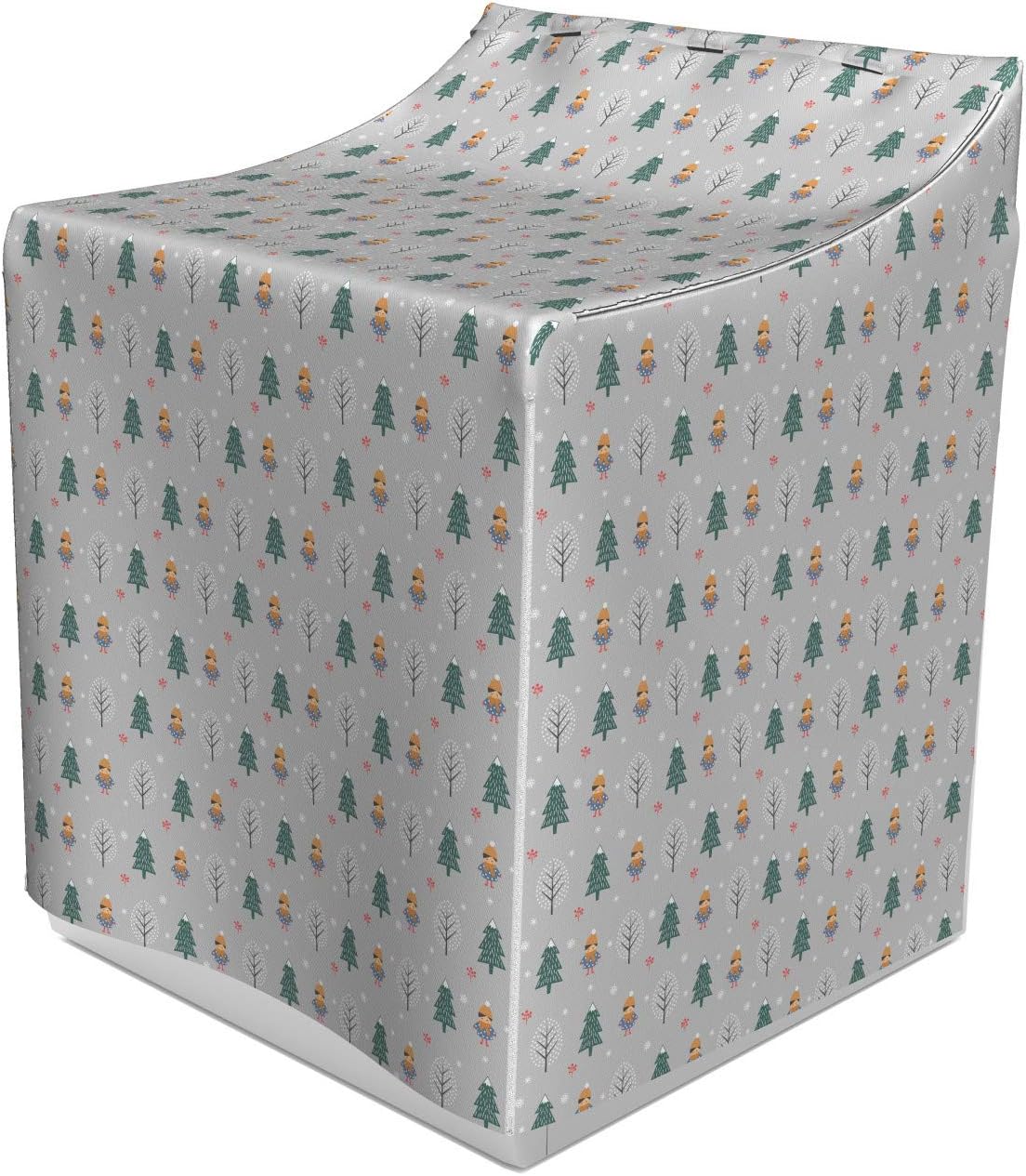 Ambesonne Christmas Cover for Washer and Dryer, Little Girl in Winter Forest Along Pine Trees Snowflakes, Easy Use Bathroom Laundry Decor Accent, 29" x 28" x 40", Hunter Green and Apricot