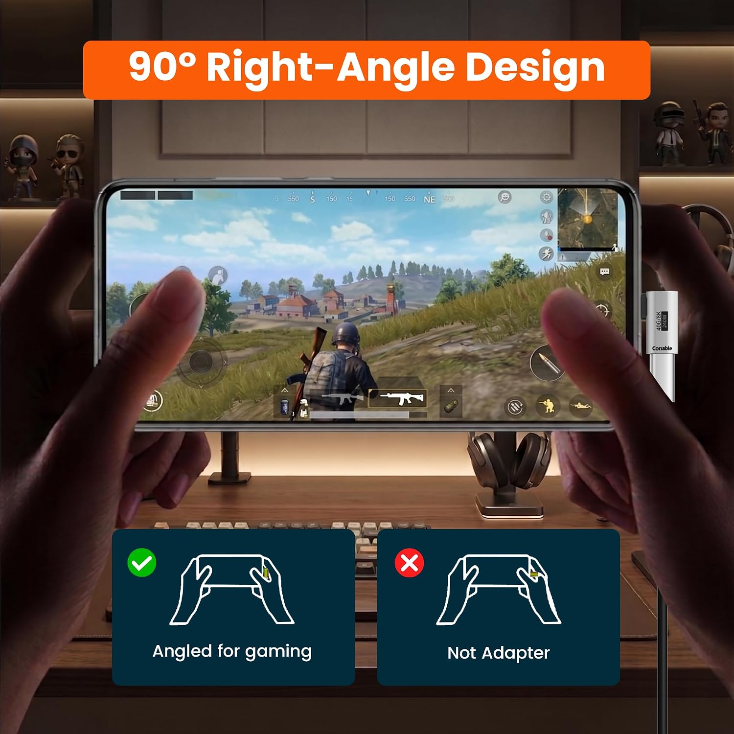 Flat Right Angle USB C Adapter, Supports 8K@60Hz, 240W Fast Charging, 40Gbps Data Transfer, 90 Degree USB C Adapter, Compatible with Thunderbolt 4, iPhone 17, Steam Deck, ROG Ally, MacBook, Switch 2 image 4