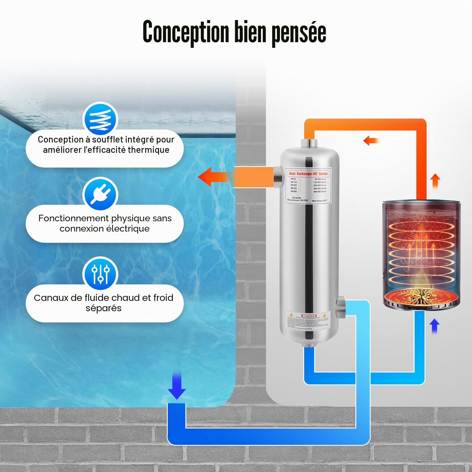 Pompe à chaleur pour piscine 60 kW en acier inoxydable pour piscine sauna échangeur de chaleur