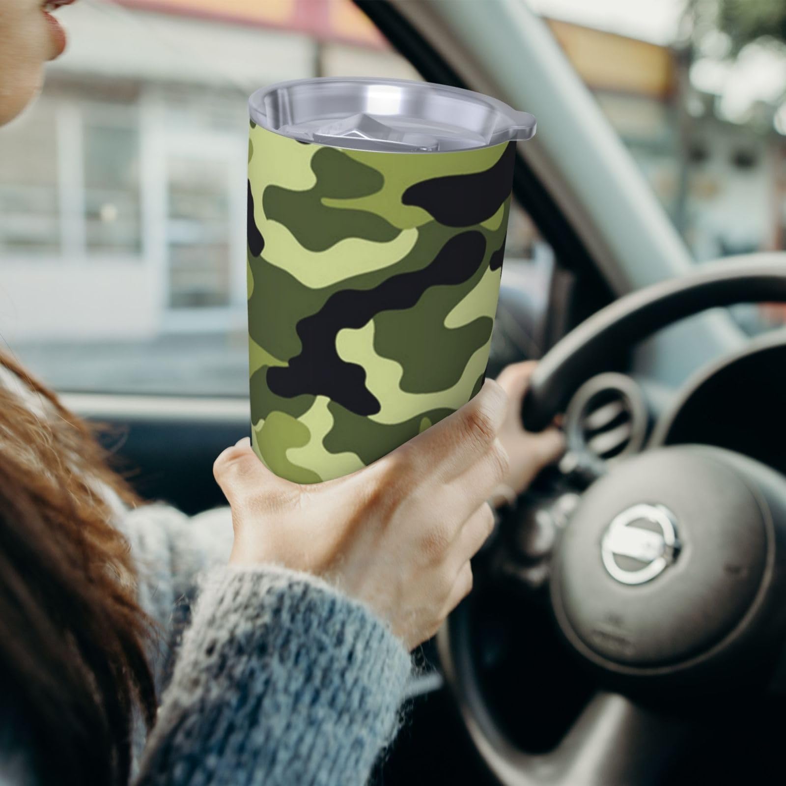 Tazza portatile dell'acciaio inossidabile della tazza dell'automobile della tazza dell'automobile stampata verde di camo 20oz