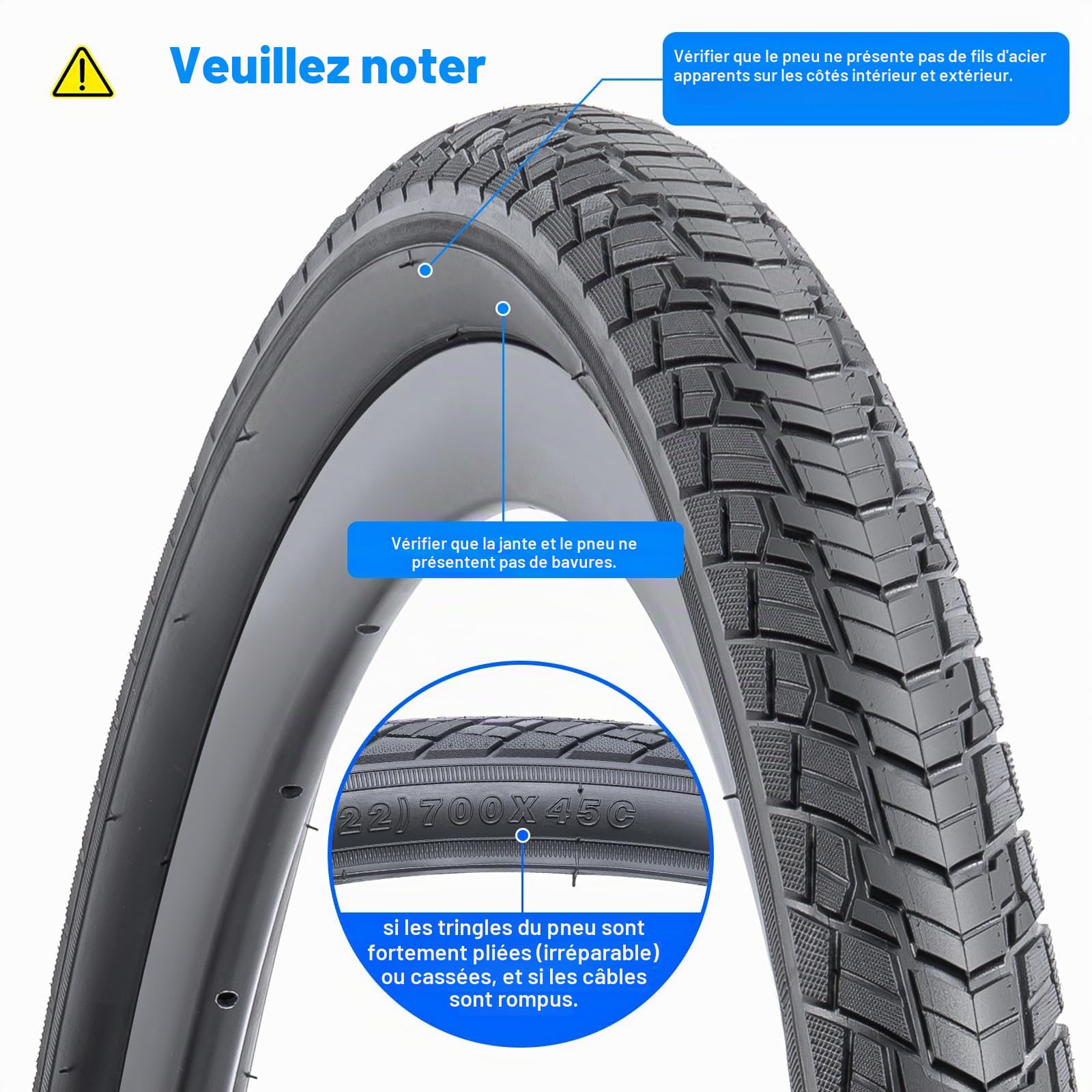 2-PCS 700C Vélo pneus 700x45C 28x1.75 (47-622) and 700C Vélo Chambre à air with Compatible with 700x43C 700x45C 28x1.75 700x46C Vélo Bike pneus and Chambre à air (Y-1130)