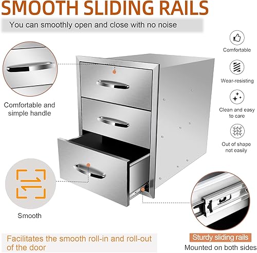 Miniatura 26 de Cajones de cocina para exteriores, cajones de acceso dobles para barbacoa de acero inoxidable con mango empotrado, cajones de isla para cocinas al
