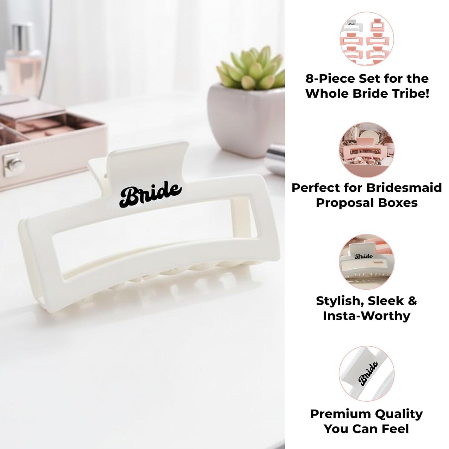 Brosash Bridal Party Hair Clips - Set of 8 Bridesmaid Proposal Gift, Bachelorette Party Favors, Bride Gifts | Pink & White Clip Accessories for Wedding Day Prep & Keepsakes Box Set Essentials Decor image 4