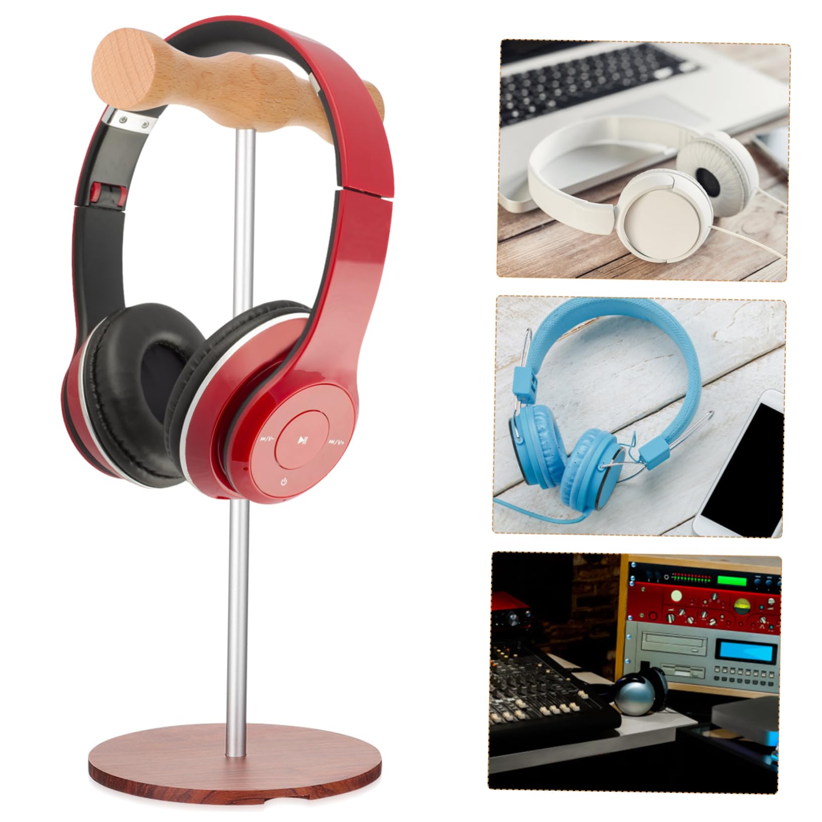 Mikikit 3kawałki Stojak Słuchawki z Drewna Organizer Do Gier Wsparcie Dla Headsetów Stabilny z Non- Padami Idealny Biurko Do Słuchawek Kluczy i Kabli Usb