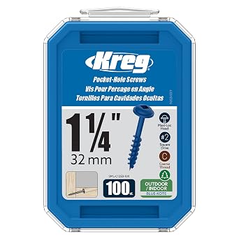 Kreg Blue-Kote Pocket-Hole Screws - SML-C125B-100 - Weather Resistant Pocket Screws - 1-1/4 Inch - Coarse Thread - Maxi-Loc Head - Outdoor - 100 Count