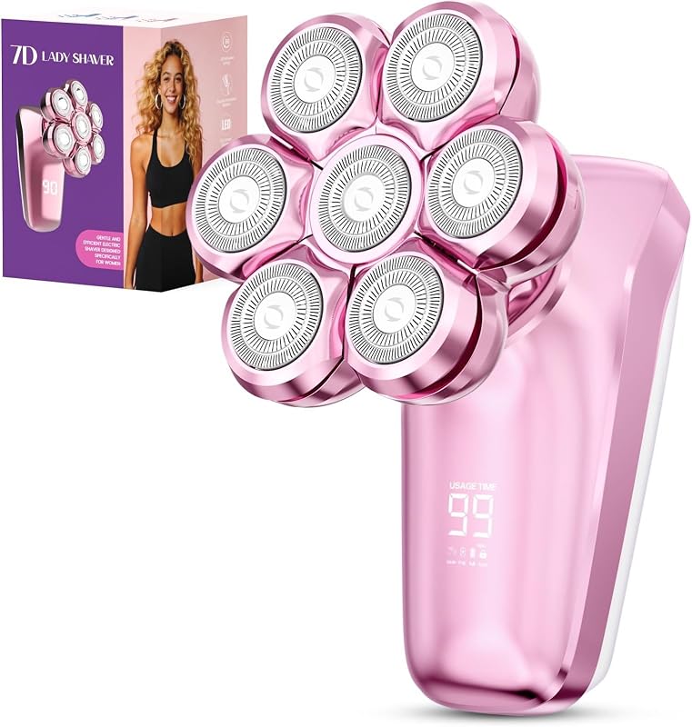 Aparador elétrico feminino Uythumidid 7D com cabeças magnéticas, uso seco e molhado, IPX7, rosa