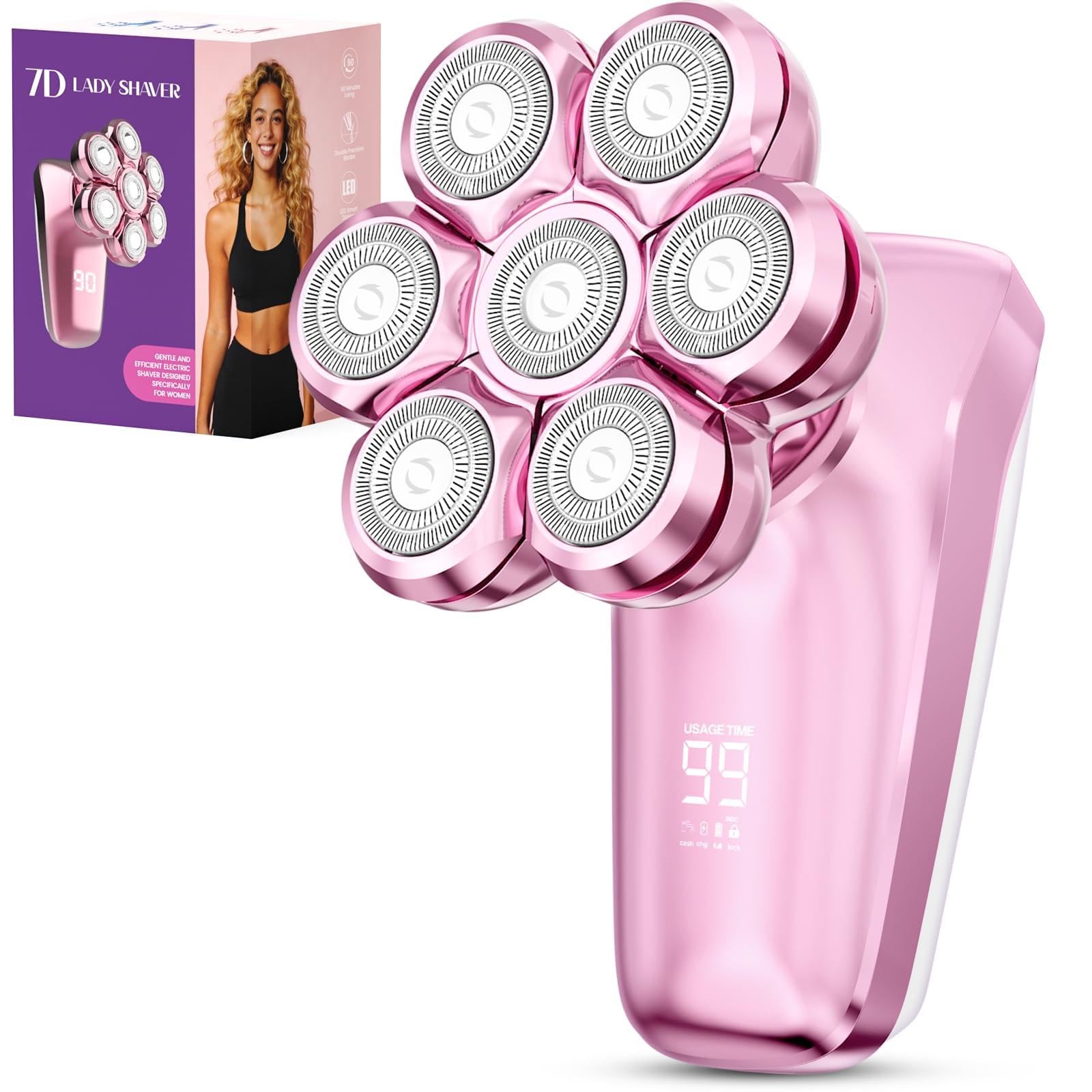 7D Electric Razors for Women, Magnetic Painless Women Leg Shaver for Sensitive, Flawless Wet Dry Hair Remover for Full Body, Cordless Lady Rechargeable Bald Shaver Pink Pink 8609