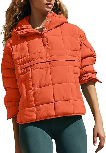midelxp Womens Pullover Puffer Jacket Quilted Lightweight Long Sleeve Button Down Coats Warm Winter Outerwear with Pockets