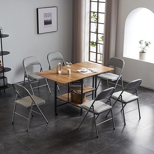 Miniatura 5 de Paquete de 6 elegantes sillas plegables con asientos acolchados, sillas plegables comerciales apilables portátiles con marco de acero para el hogar,