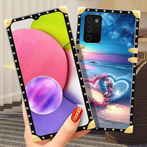 Miniatura 5 de DAIZAG Funda compatible con Samsung Galaxy A03S 4G Romántica Playa Parejas Amor Funda de Teléfono Dorado Cuadrado Suave TPU a prueba de golpes Funda