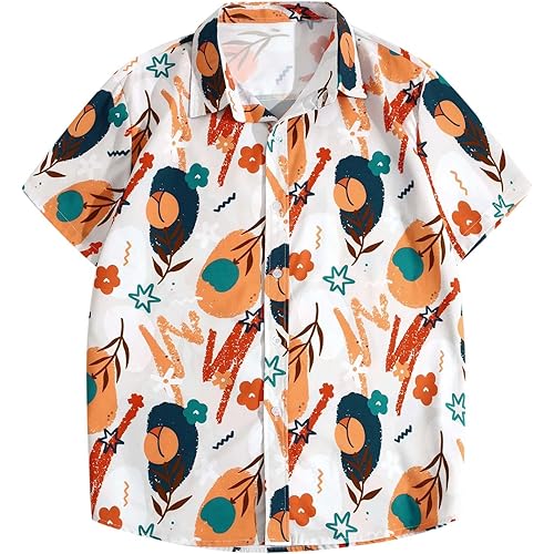 Muscularfit Short Sleeve Button Up Shirts for Men Casual Cute Print Graphic Tees Stylish Hawaiian Button Down Beach T Shirt