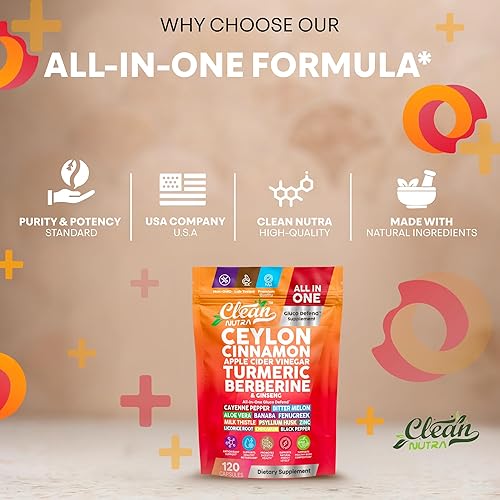 Miniatura 7 de Cápsulas de canela de Ceilán + vinagre de sidra de manzana, cúrcuma, berberina, suplemento de ginseng, pimienta de cayena, melón amargo, aloe vera,