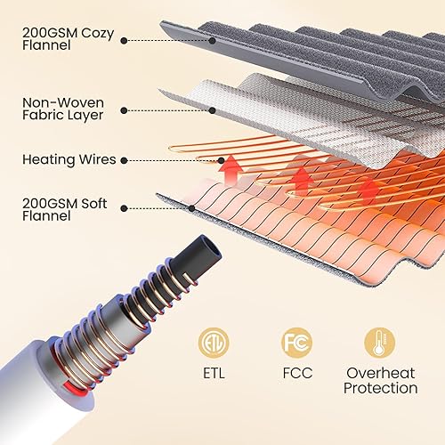 Miniatura 5 de WELLHUT Manta térmica eléctrica tamaño Queen de 84 x 90 pulgadas, doble control, 100% franela, 10 niveles de calefacción, apagado automático de 8