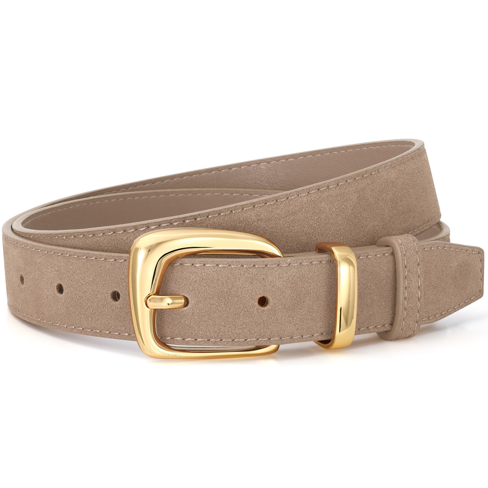 SANSTHS Women Suede Leather Belt for Dresses Jeans Fashion Retro Gold Buckle Ladies Waist Belts
