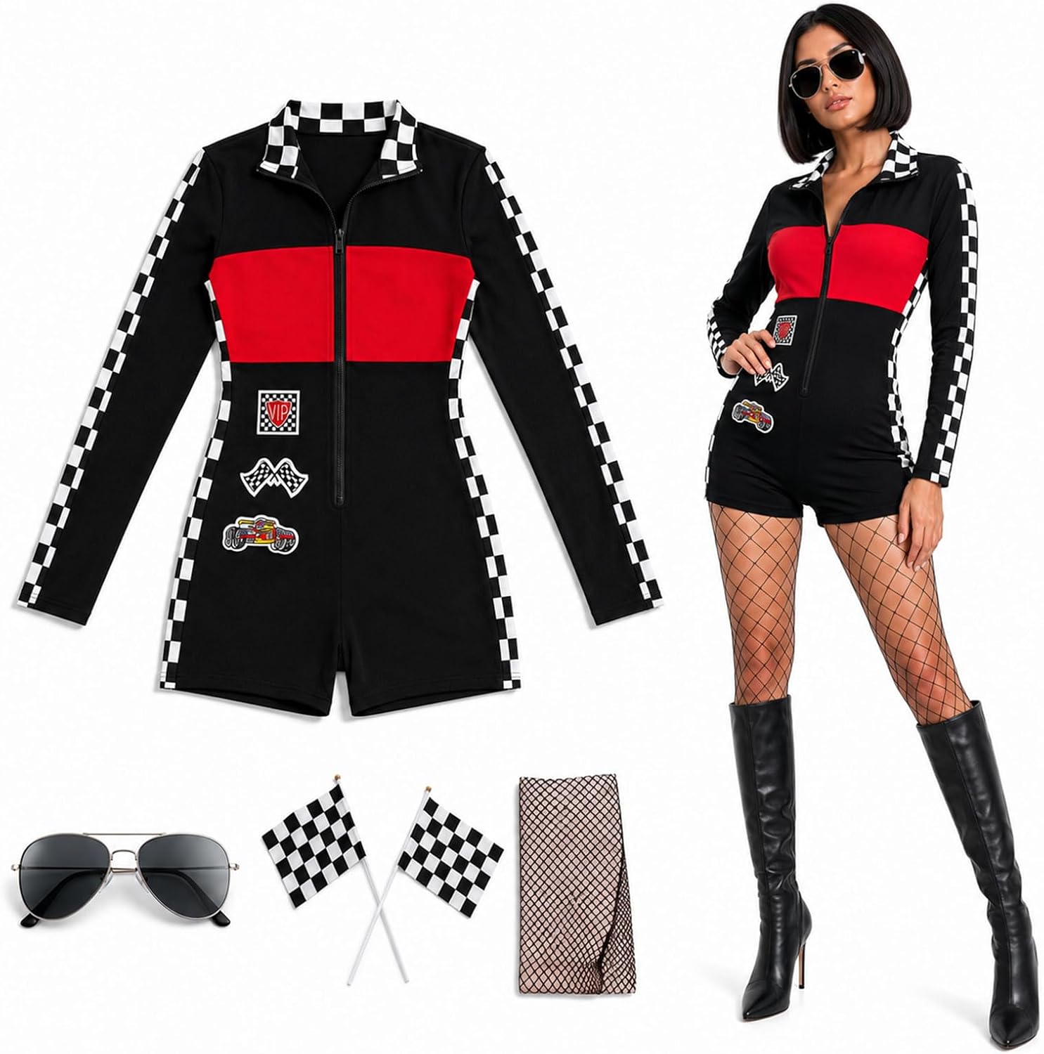 Halloween Race Car Driver Costume for Women,Racer Jumpsuit Outfits