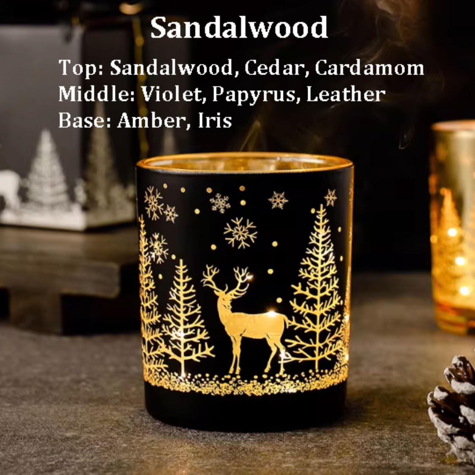 Velas de vidrio con LED hechas con cera de soja y aceites esenciales, vela de aromaterapia reutilizable de larga duración for mujeres y hombres(Sandalwood)