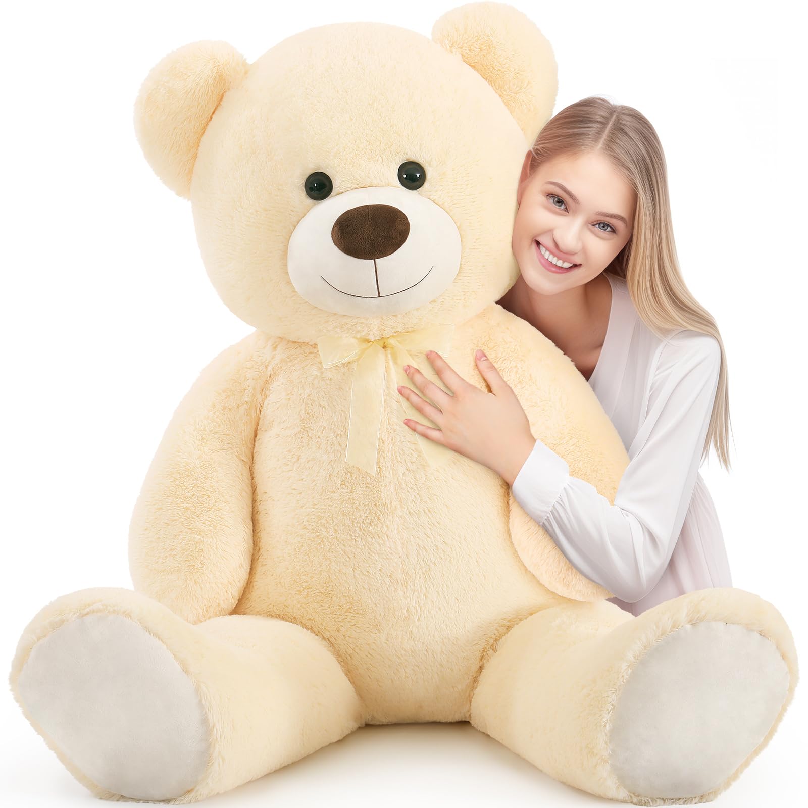 MorisMos 130cm/52in Big Giant Teddy Bear for Girlfriend, XXL Large Cuddly Super Soft Teddybear, Fluffy Stuffed Teddys Plush Toy Birthday Gifts for Kids Girls Wife Women, Party Decor 4.3ft Light Yellow