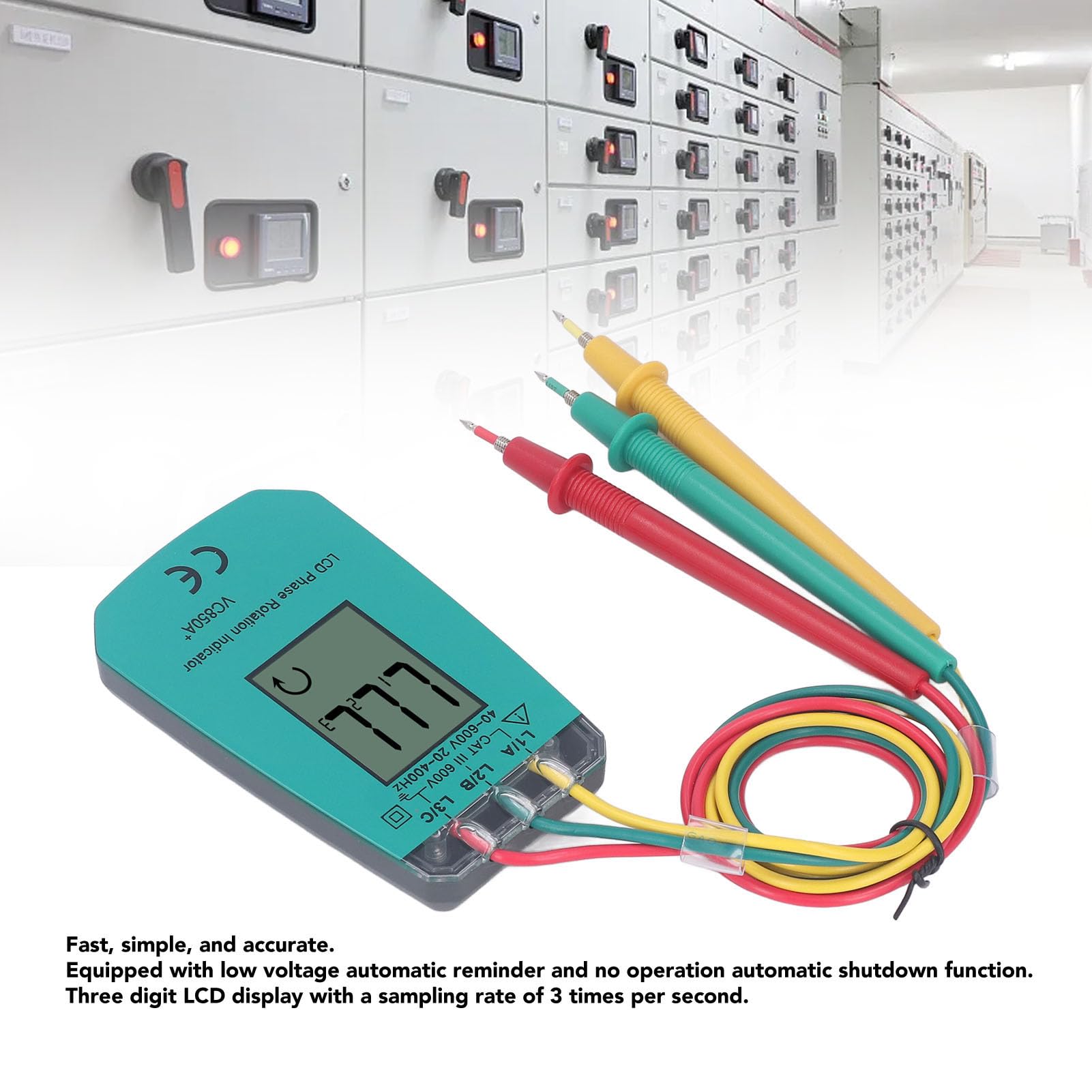 Secuencia de Fase Presencia Rotación Tester, AC40V~600V Comprobador de fase portátil de 3 fases, VC850A Medidor de Secuencia de Fases sin Contactos, para equipos de alta tensión