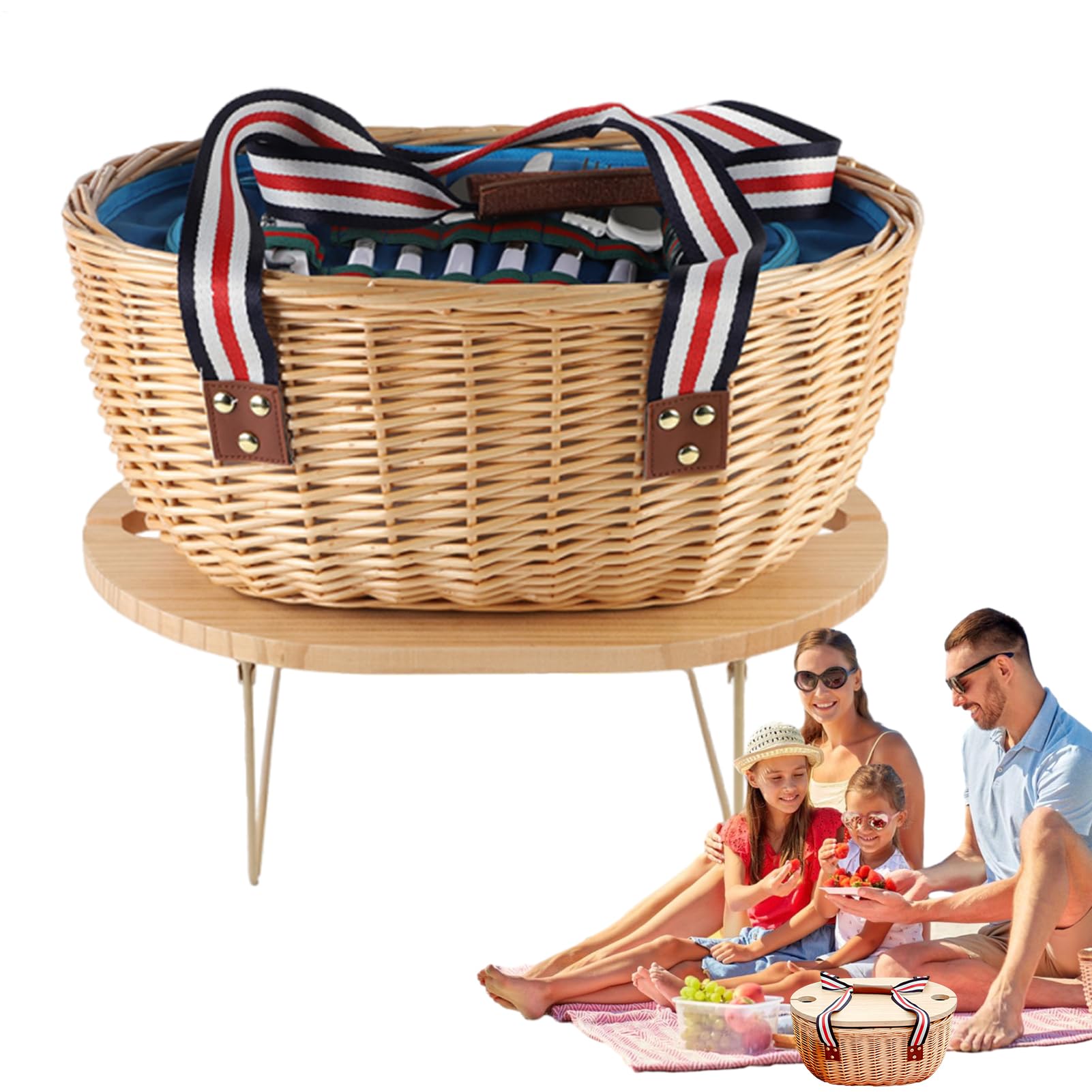 Cestino Da Picnic per 2 Persone,Cestino Portatile Con Coperchio E Maniglia - Accessori All'aperto Per Viaggi Mercato Coppia Famiglia Festival