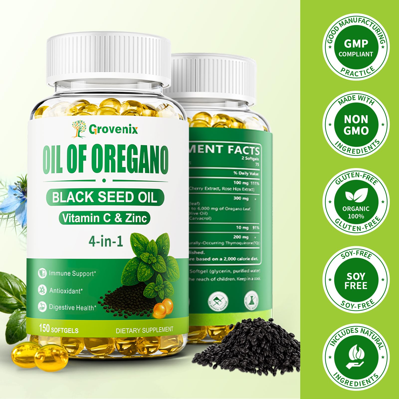 Oil of Oregano with Black Seed Oil, Organic,300 Softgels — Amazon image 7