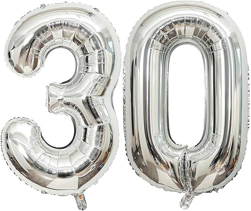 Lovoir Globo plateado de 40 pulgadas con números de 30 dígitos gigantes de papel de aluminio de Mylar para helio plateado para fiesta de cumpleaños