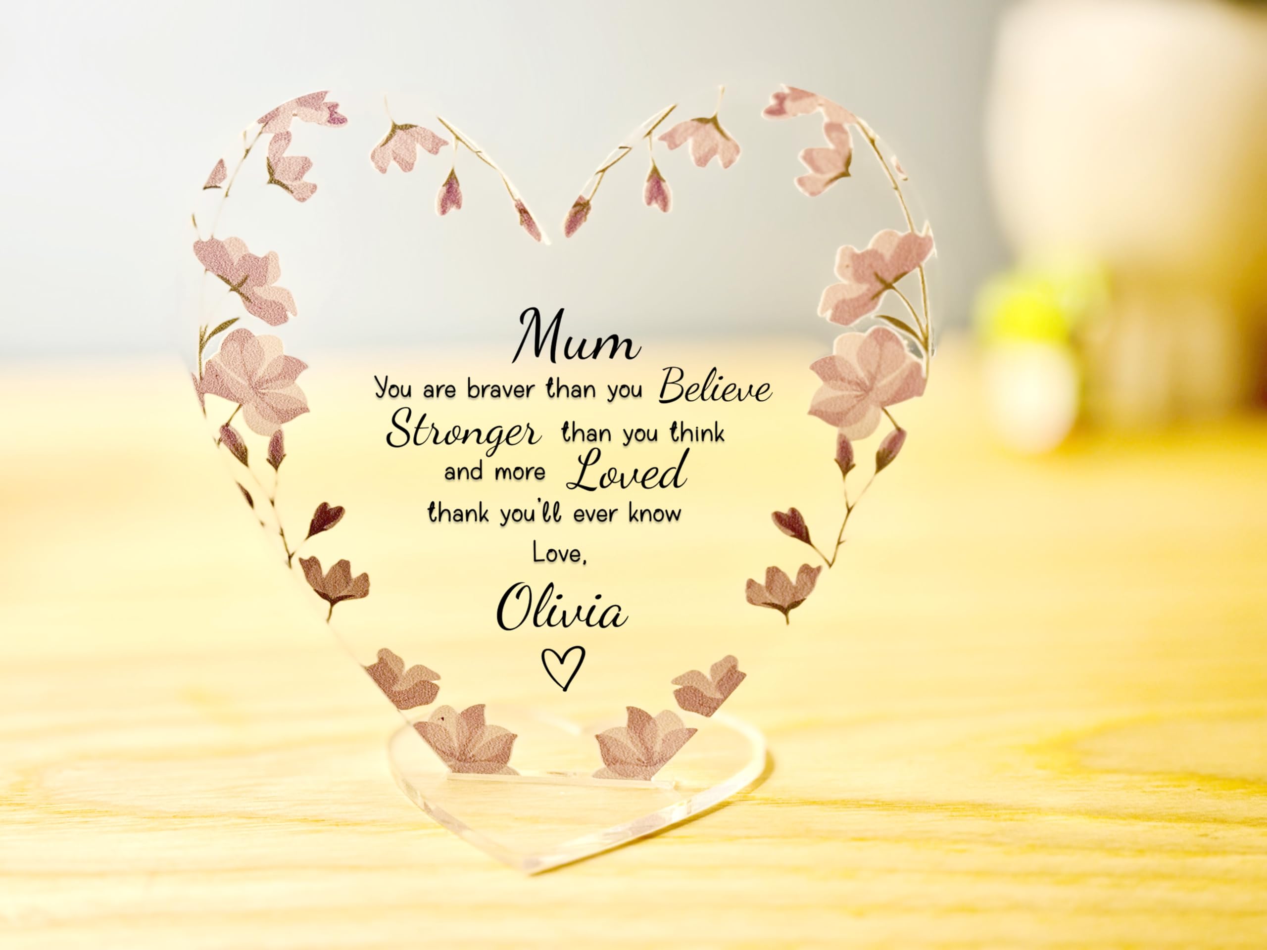 Personalised Mothers Day Gift - Freestanding Clear Plaque with Flower Print Perfect for Mum, Mummy, Gran, Nan, Sister Birthday/Christmas or Mothersday (Flowers 5)